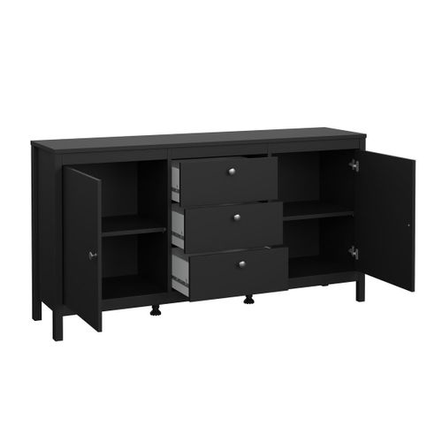 Buffet 2 Portes Et 3 Tiroirs Noir Mat L151,4 Cm