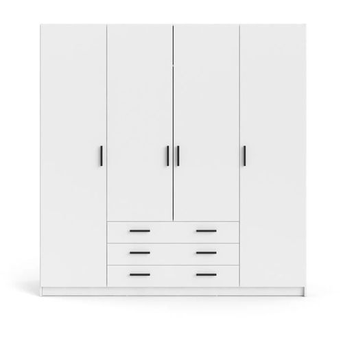 Armoire Vega - Décor Blanc Mat - 4 Portes + 3 Tiroirs - L 195,5 X P 49,6 X H 200,4 Cm