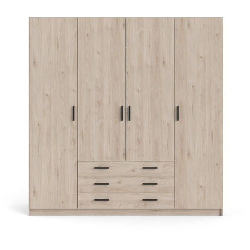 Armoire Vega - Décor Chene Jackson - 4 Portes + 3 Tiroirs - L 195,5 X P 49,6 X H 200,4 Cm
