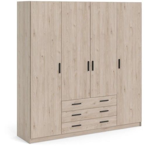 Armoire Vega - Décor Chene Jackson - 4 Portes + 3 Tiroirs - L 195,5 X P 49,6 X H 200,4 Cm
