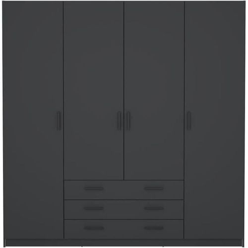 Armoire - Décor Gris Anthracite - 4 Portes + 3 Tiroirs - L 195,5 X P 49,6 X H 200,4 Cm