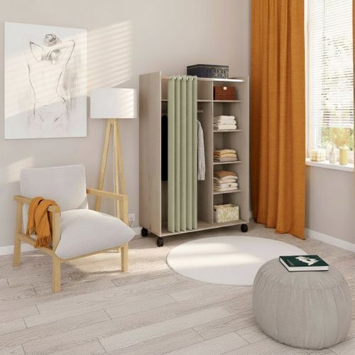 Kit dressing avec rideau L.100 cm MOVE 2 imitation chêne