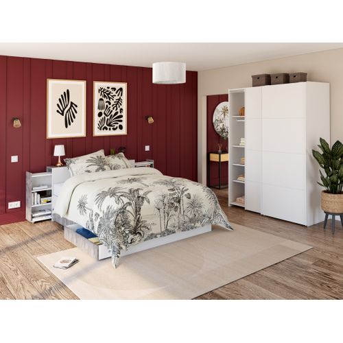 Armoire 2 portes coulissantes L.150 cm ELEGANCE MINI blanc laqué