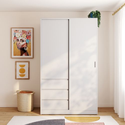 Armoire 2 portes 3 tiroirs L.118,5 cm BEST blanc laqué