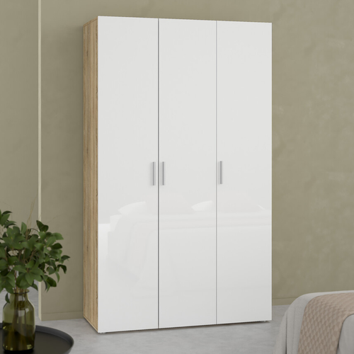 Armoire Avec 3 Portes Décor Chêne Et Blanc Brillant H200,9 Cm