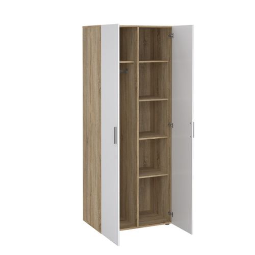 Armoire 2 Portes Décor Chêne Et Blanc Brillant H200,9 Cm