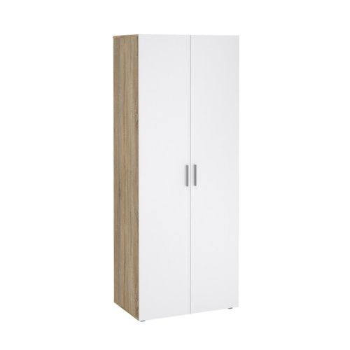 Armoire 2 Portes Décor Chêne Et Blanc Brillant H200,9 Cm