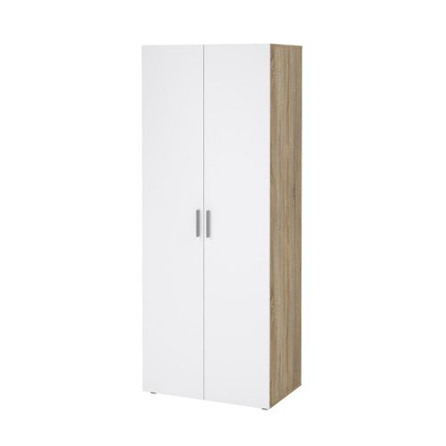 Armoire 2 Portes Décor Chêne Et Blanc Brillant H200,9 Cm