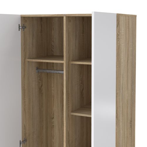 Armoire 2 Portes Décor Chêne Et Blanc Brillant H200,9 Cm