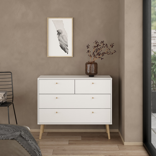 Commode 4 Tiroirs Avec Pieds En Bois L98,7 Cm