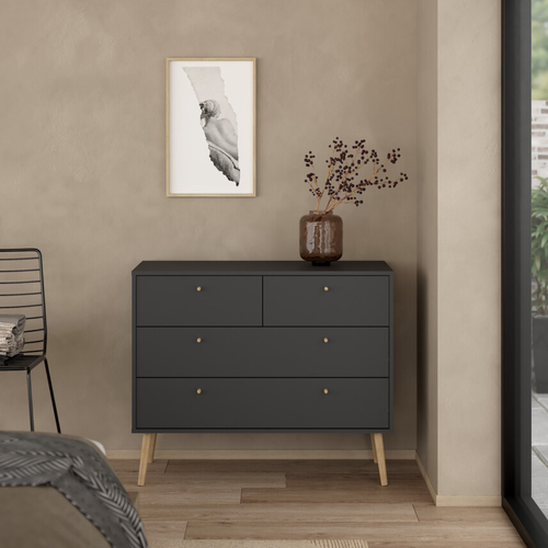 Commode 4 Tiroirs Avec Pieds En Bois L98,7 Cm