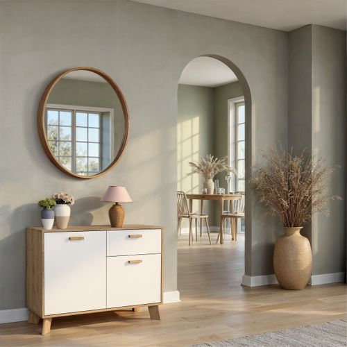 Buffet 2p/1t Ikast Blanc/imitation Chêne