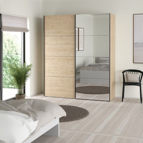 Armoire 2 portes coulissantes  ELEGANCE XL L.180 cm chêne miroir