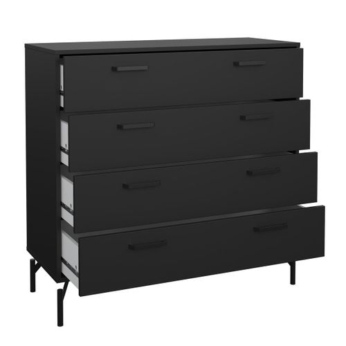 Commode 4 Tiroirs Noir Mat Avec Piètement Métallique H95,8 Cm