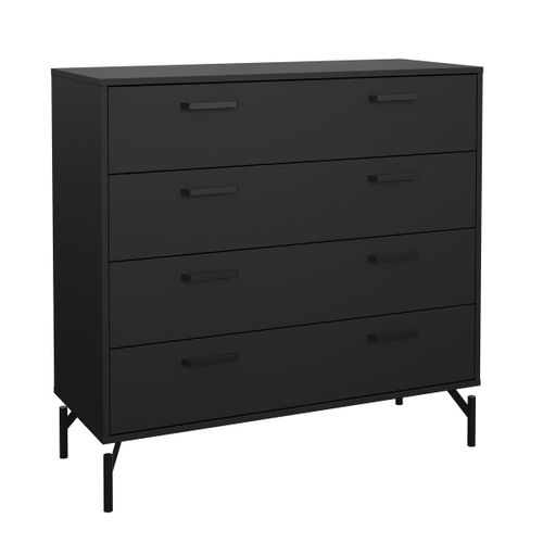 Commode 4 Tiroirs Noir Mat Avec Piètement Métallique H95,8 Cm