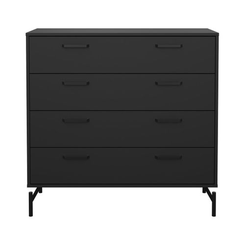 Commode 4 Tiroirs Noir Mat Avec Piètement Métallique H95,8 Cm