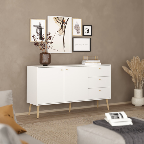 Buffet 2 Portes Et 3 Tiroirs Avec Pieds En Bois L147,2 Cm