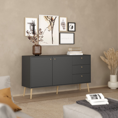 Buffet 2 Portes Et 3 Tiroirs Avec Pieds En Bois L147,2 Cm