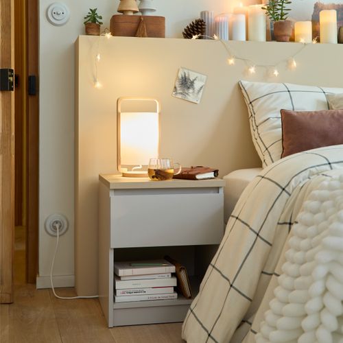 Chevet 1 tiroir 1 niche BEST Grège/chêne