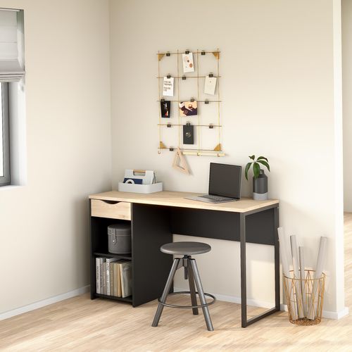 Bureau 1 tiroir et 2 niches ALKOR MINI Imitation chêne et noir