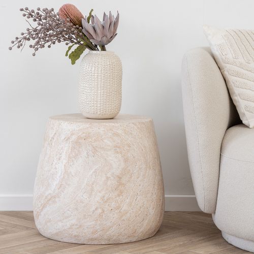 Table D'appoint Ronde Effet Travertin Ø47,5cm