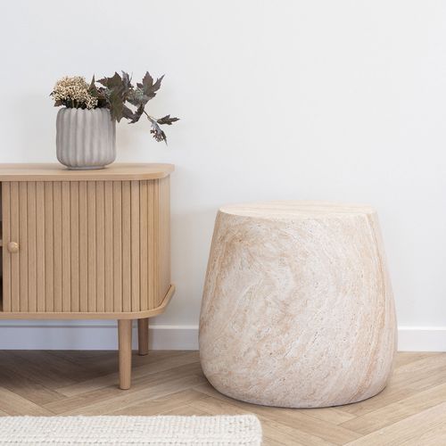 Table D'appoint Ronde Effet Travertin Ø47,5cm