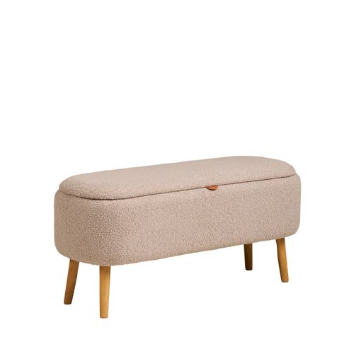 Banc Coffre En Tissu Bouclette Et Bois L95cm
