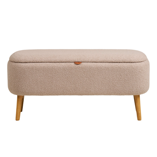 Banc Coffre En Tissu Bouclette Et Bois L95cm