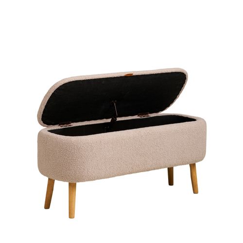 Banc Coffre En Tissu Bouclette Et Bois L95cm