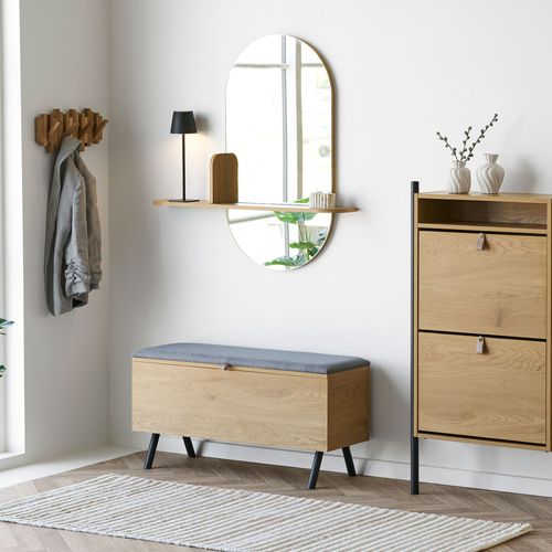 Miroir Ovale Avec Étagère En Bois 94,5x92cm