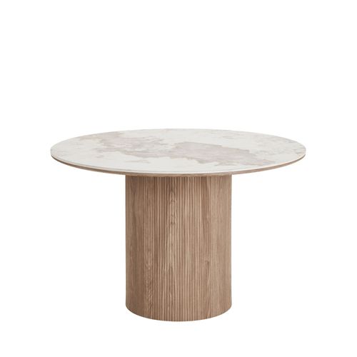 Table à Manger 4 Personne Ronde Effet Marbre Et Bois