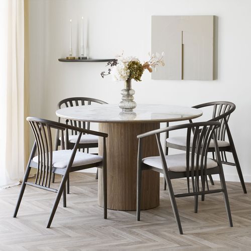 Table à Manger 4 Personne Ronde Effet Marbre Et Bois