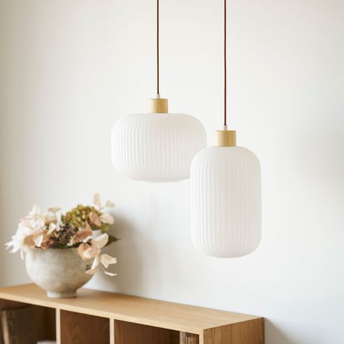 Suspension Ronde En Verre Et Bois Ø30cm