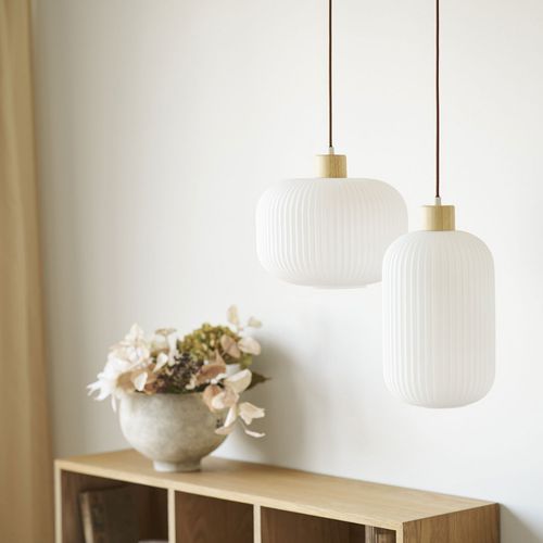 Suspension En Verre Et Bois 20x38cm