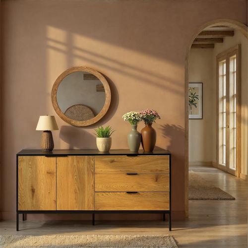 Buffet 2 portes/ 3 tiroirs SEAFORD imitation chêne/ noir