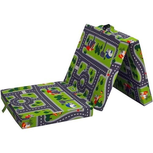 Chauffeuse Pliante - Multi-position - Motif Circuit Voiture - 190 X 70 X 9 Cm - Vert