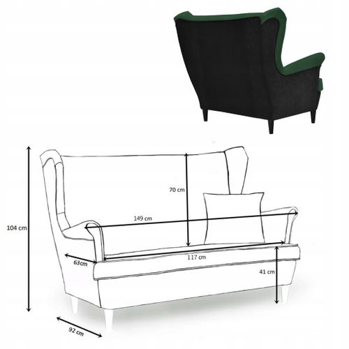 Canapé Scandinave Ari Duo (style à Oreilles), Bicolore Noir Et Vert