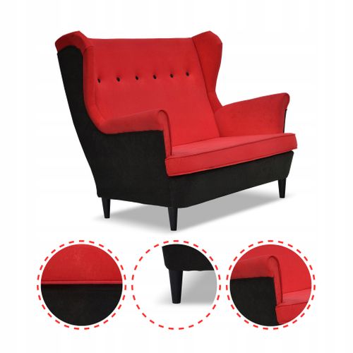 Canapé à Oreilles / Sofa Scandinave Ari Duo, Noir Et Rouge