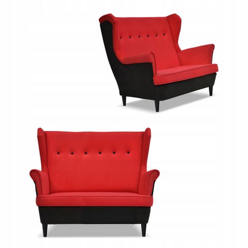 Canapé à Oreilles / Sofa Scandinave Ari Duo, Noir Et Rouge