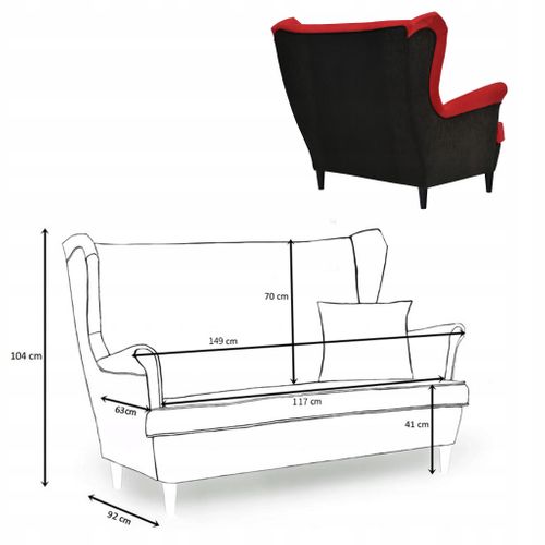 Canapé à Oreilles / Sofa Scandinave Ari Duo, Noir Et Rouge