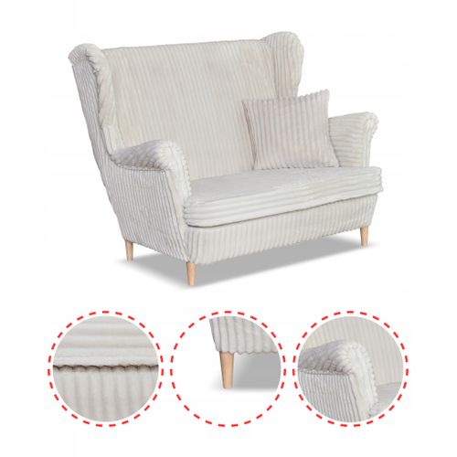 Canapé à Oreilles René Estella — Style Scandinave, Velours Côtelé Beige