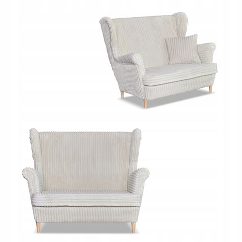 Canapé à Oreilles René Estella — Style Scandinave, Velours Côtelé Beige