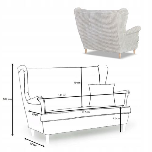 Canapé à Oreilles René Estella — Style Scandinave, Velours Côtelé Beige