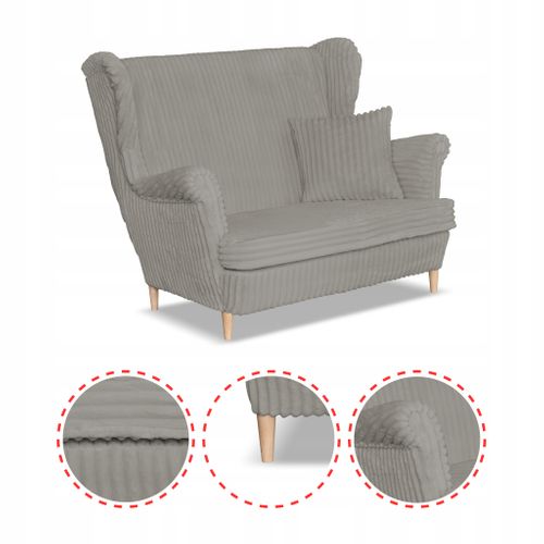 Canapé Scandinave Rene Estella — Style à Oreilles, Velours Côtelé Gris Clair