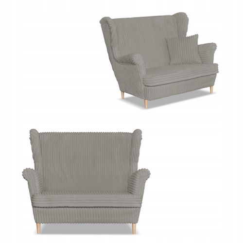 Canapé Scandinave Rene Estella — Style à Oreilles, Velours Côtelé Gris Clair