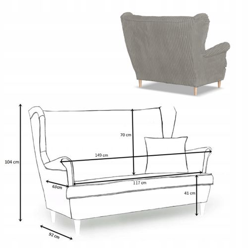 Canapé Scandinave Rene Estella — Style à Oreilles, Velours Côtelé Gris Clair