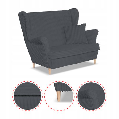 Canapé/sofa à Oreilles Rene Estella Scandinave, Velours Côtelé Gris Foncé