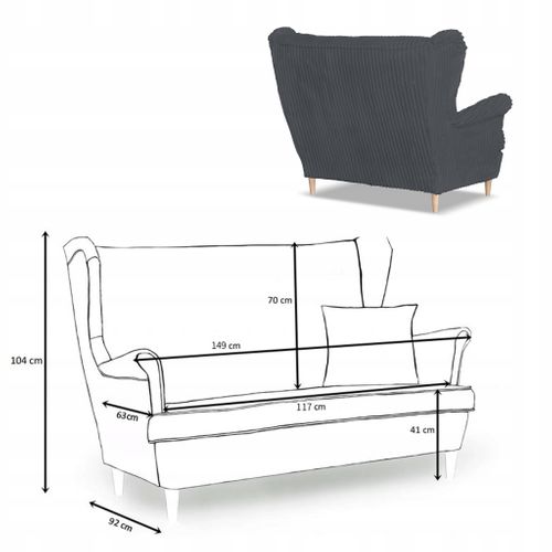 Canapé/sofa à Oreilles Rene Estella Scandinave, Velours Côtelé Gris Foncé