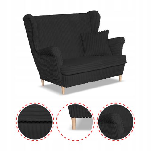 Canapé Scandinave à Oreilles Rene Estella, Velours Côtelé Noir