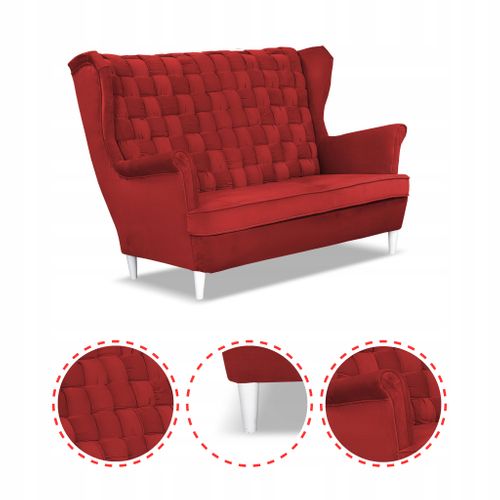 Canapé 2 Places Carol, Rouge, Style Scandinave, Assise à Ressorts